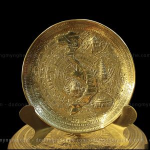 Đĩa quà tặng để bàn hình bản đồ bằng đồng vàng và 4 cảnh Việt Nam đk 22cm